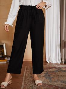 Plus Paperbag Waist Wide Leg Trousers - Black - View 5