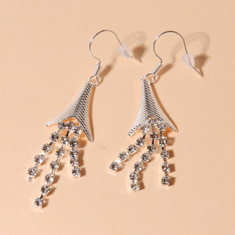 

Rhinestone Tassel Drop Earrings, Silver