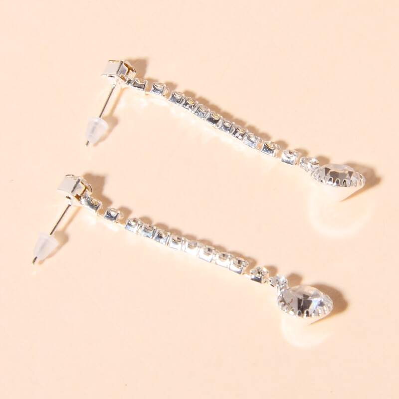 

Rhinestone Drop Earrings, Silver