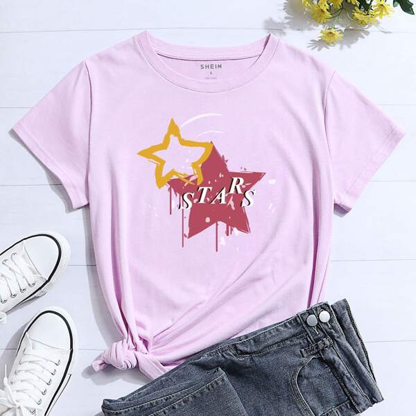 

Star And Letter Graphic Tee, Lilac purple