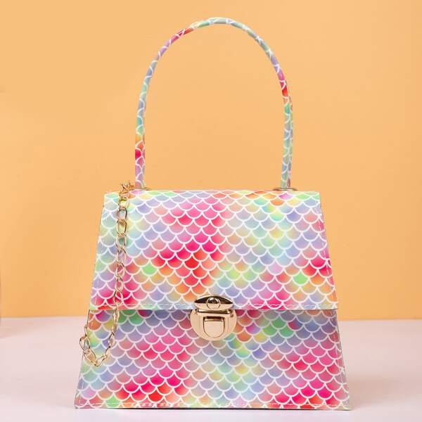 

Colorful Push Lock Flap Chain Bag, Multicolor