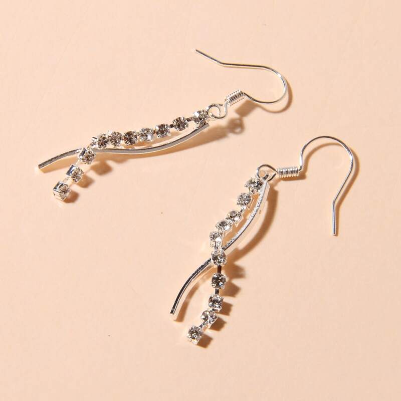 

Rhinestone Drop Earrings, Silver