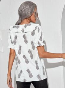 Top con estampado de piña ribete con fruncido - Blanco - Ver 2