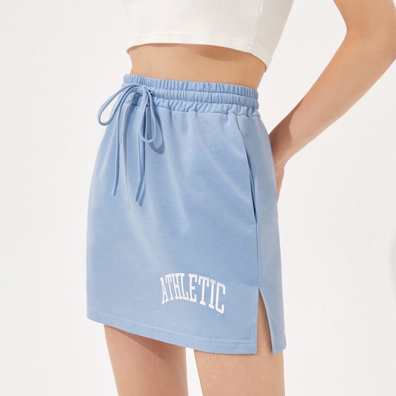 

Letter Drawstring Shorts, Baby blue