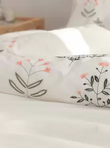 3pcs 100% Polyester Flowers Embroidery, Duvet Cover Set Without Filler,(1Duvet Cover &2 Pillowcases), Modern Polyester Bedding Set For All Season - White - View 6