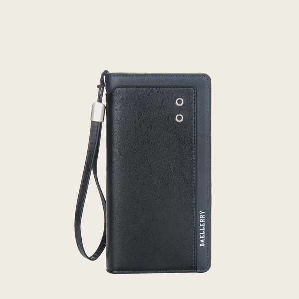 

Men Letter Graphic Long Wallet, Black