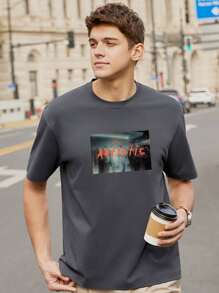 Tops Nam Lá thư Giải trí - Màu xám đen - Xem 1