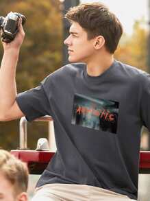 Tops Nam Lá thư Giải trí - Màu xám đen - Xem 3