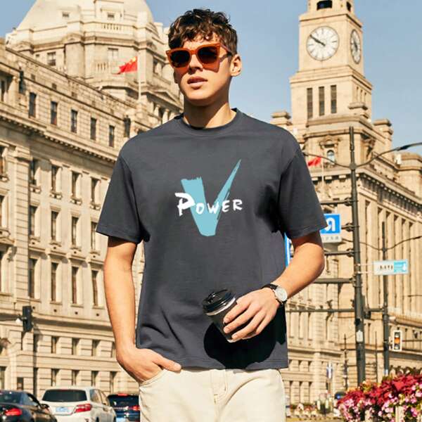 

Men Letter Graphic Tee, Dark grey