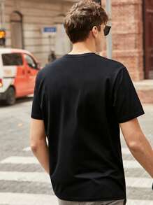 Hombres Camiseta con estampado de slogan - Negro - Ver 2