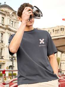 Tops Nam Lá thư Giải trí - Màu xám đen - Xem 2