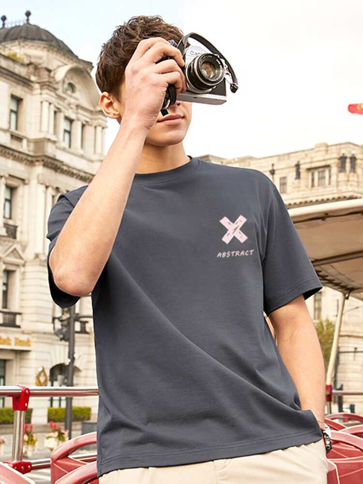 男士刷和標語圖案T恤 - 深灰色 - 查看 2