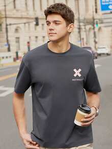 Tops Nam Lá thư Giải trí - Màu xám đen - Xem 3