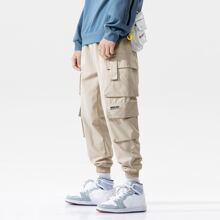 Guys Letter Graphic Flap Pocket Cargo Pants