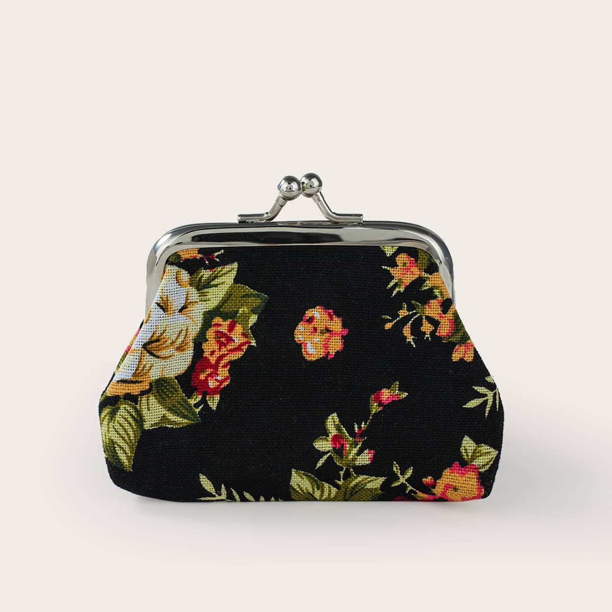 

Floral Pattern Kiss Lock Coin Case, Black