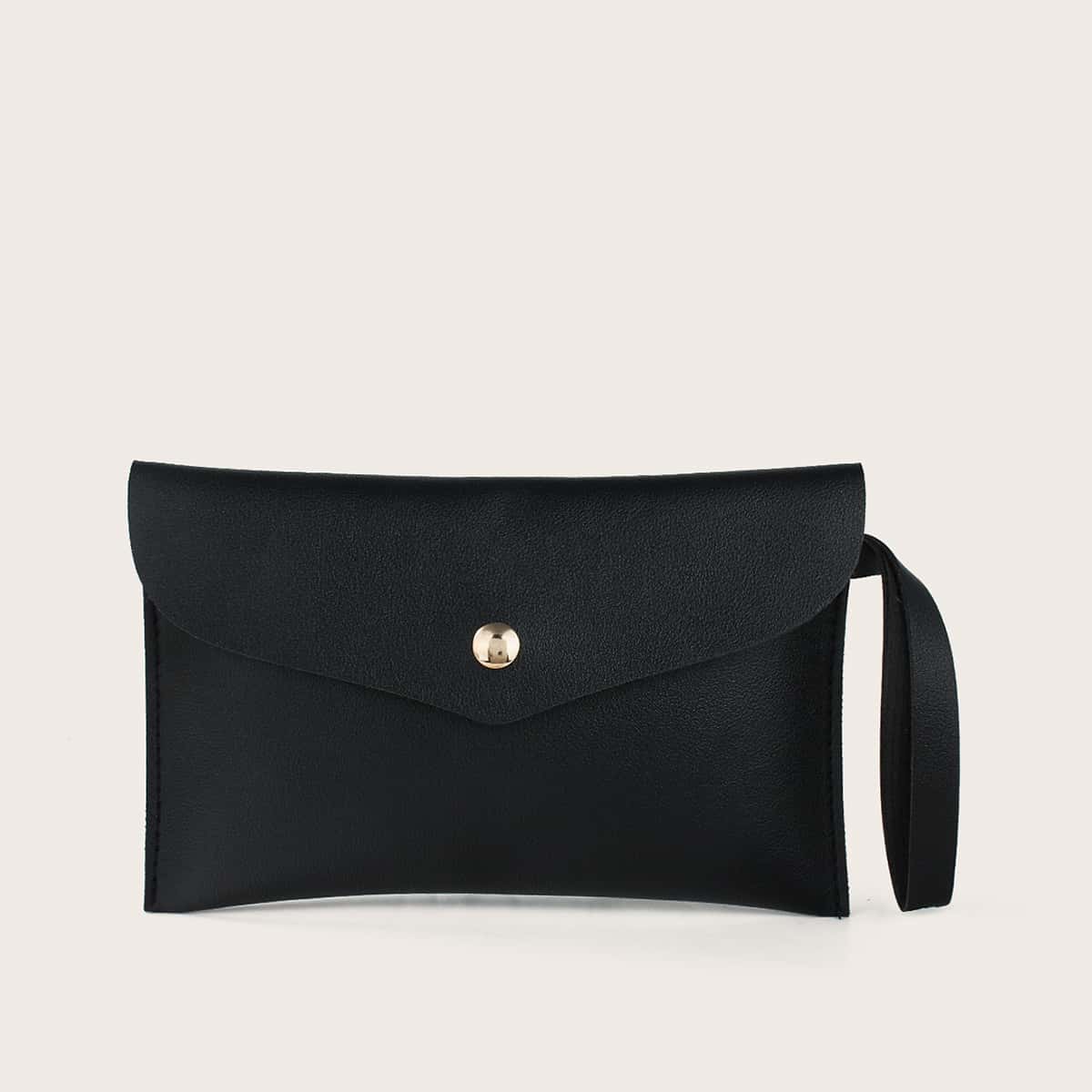 

Snap Button Long Wallet, Black
