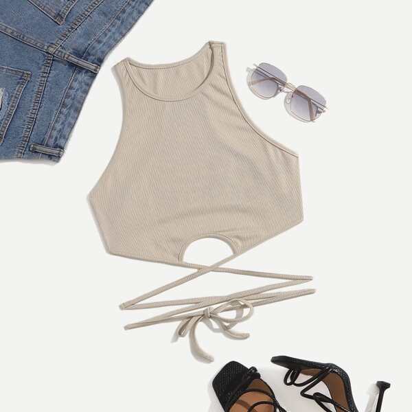 

Solid Crisscross Tank Top, Apricot