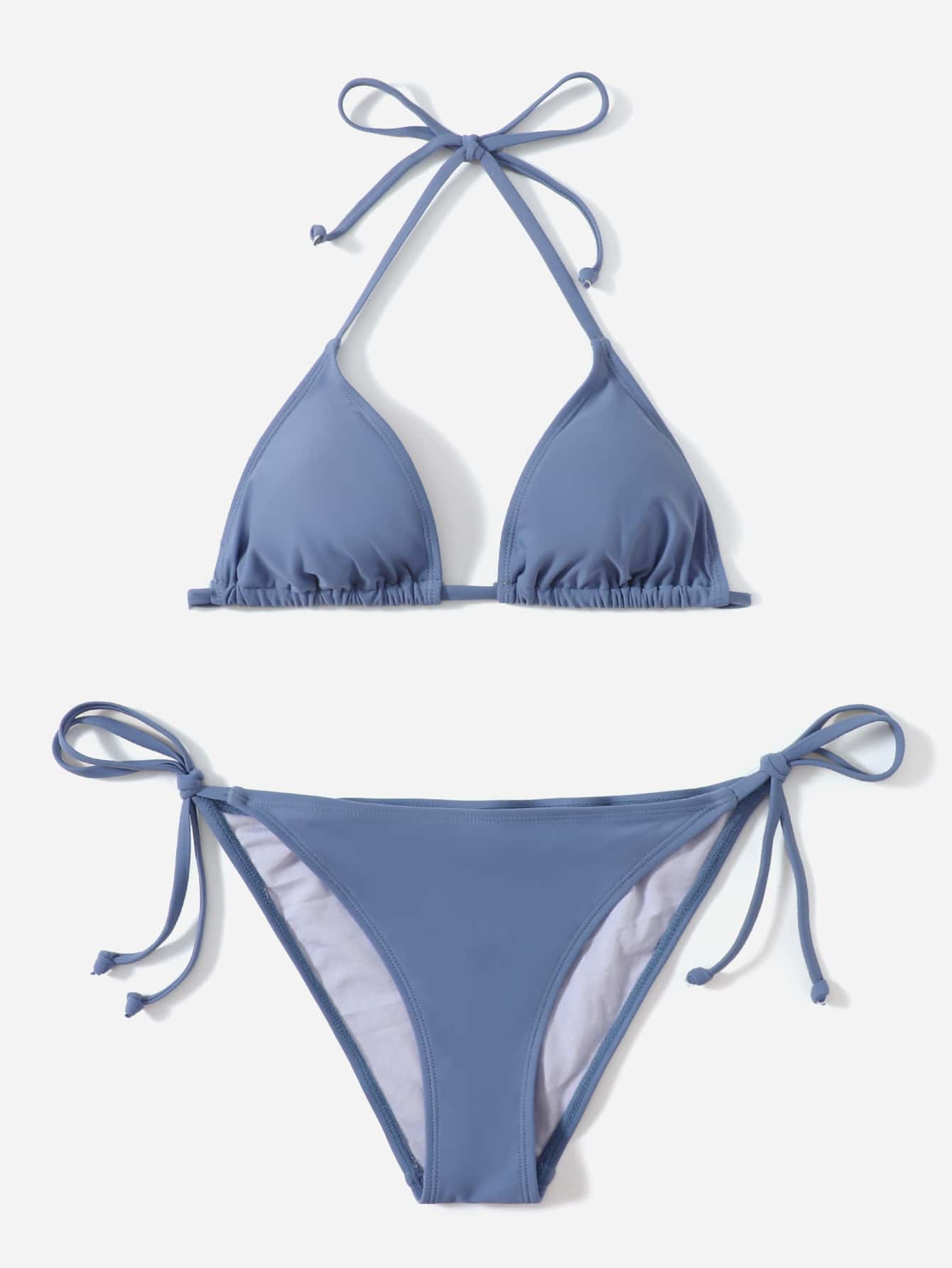 Summer Beach Mono Bikini Set Halter Triangle Bra & Tie Side Bottom 2 Pieces Bikini
