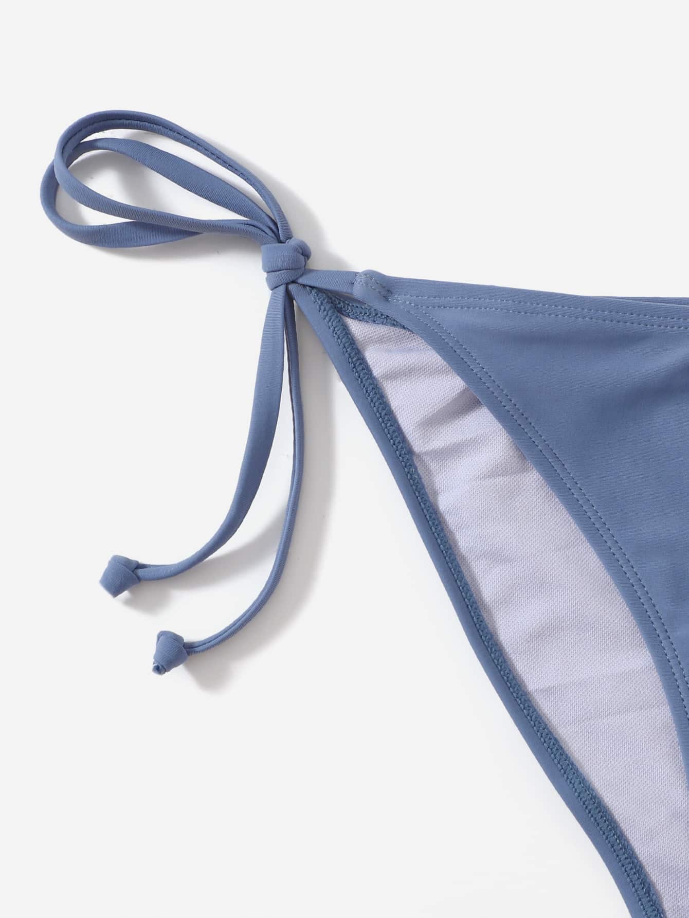 Swim Basics Summer Beach Mono Bikini Set Halter Triangle Bra & Tie Side Bottom 2 Pieces Bikini - Dusty Blue - View 4