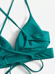 Criss Cross High Waisted Bikini - Dark Green - View 4