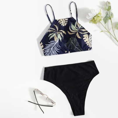 Tropical High Waisted Bikini Swimsuit