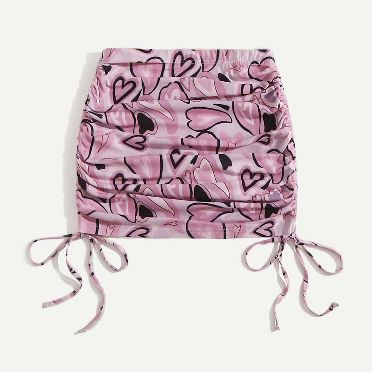

Heart Print Drawstring Skirt, Pink