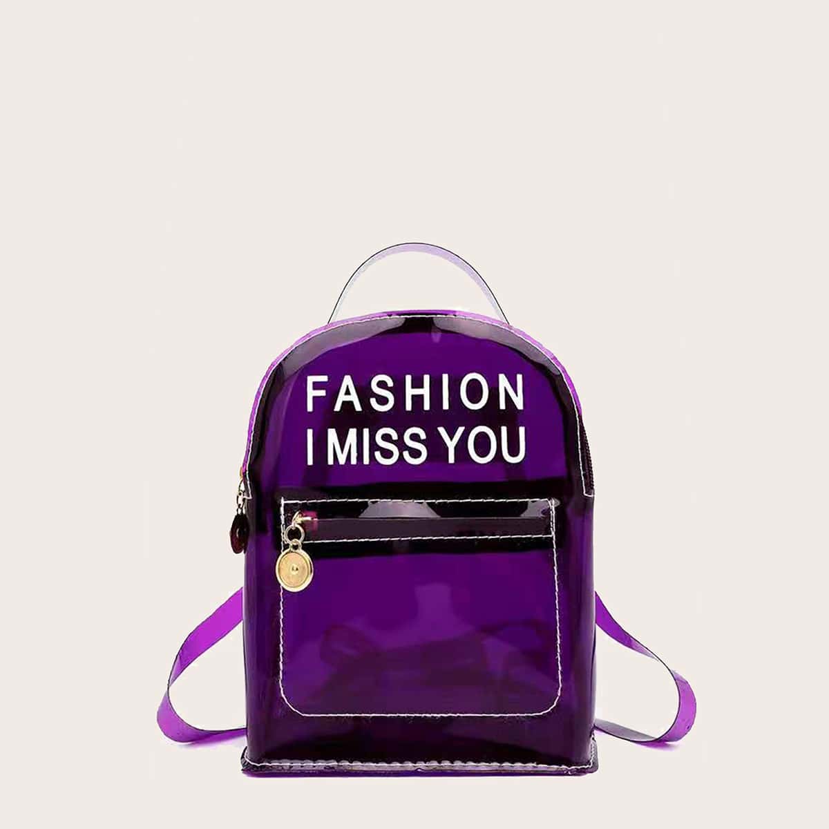 

Clear Letter Graphic Backpack, Purple