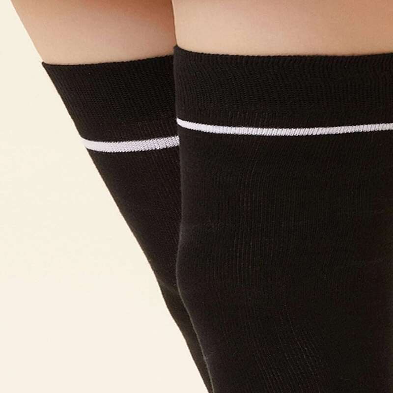 

1pair Striped Stockings, Black