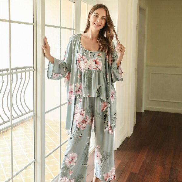 

3pack Allover Floral Print PJ Set, Mint green