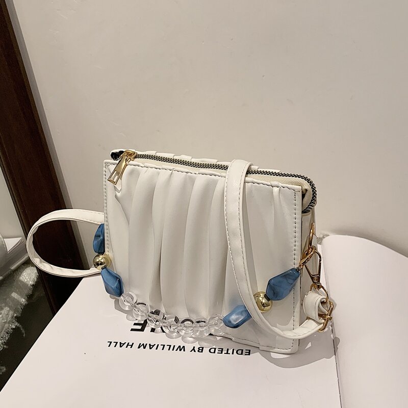 

Ruched Satchel Bag, White