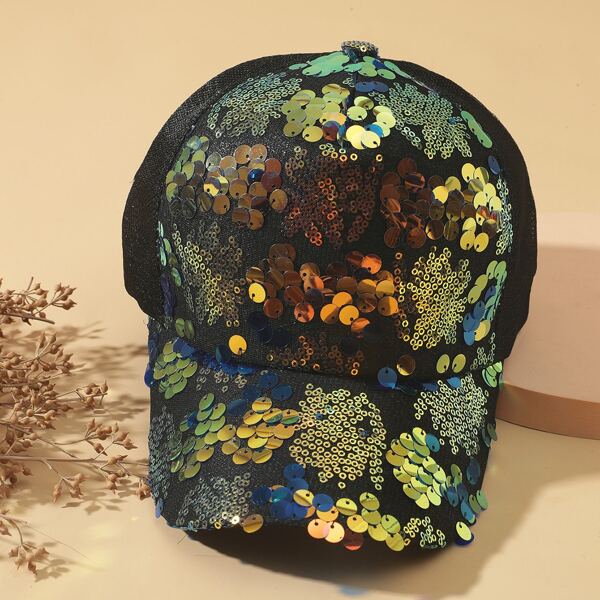 

Sequin Decor Baseball Cap, Black