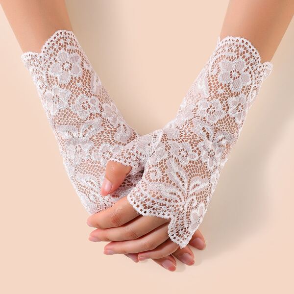 

Floral Print Gloves, White