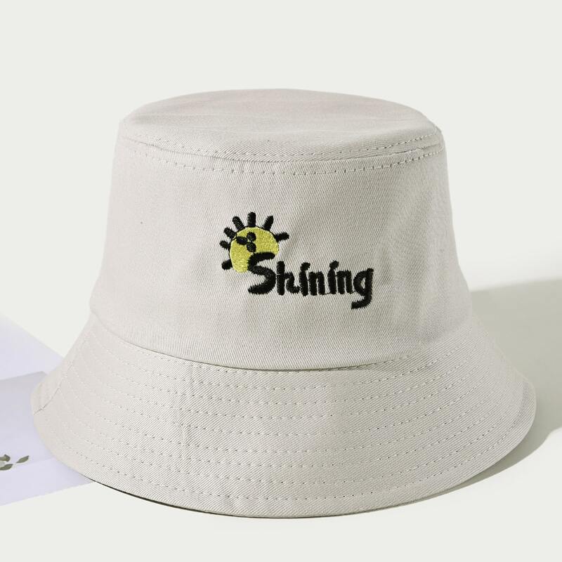 

Letter Graphic Embroidery Bucket Hat, Beige