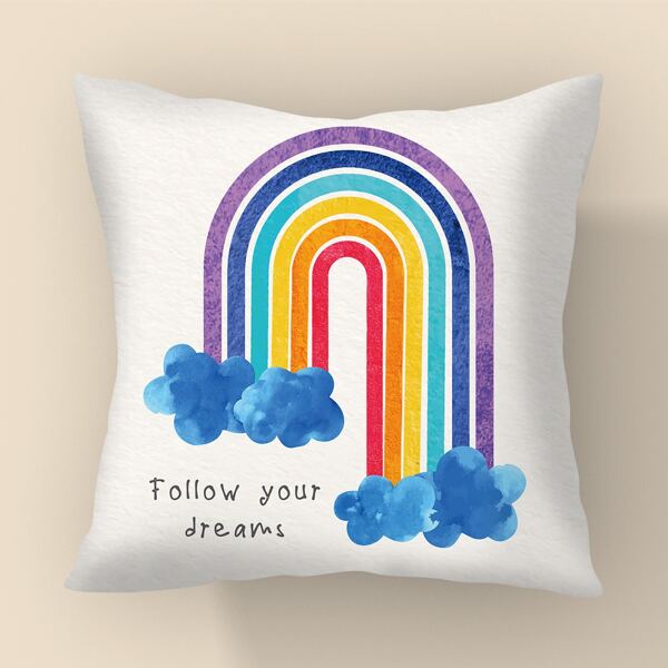 

Rainbow Print Kids Cushion Cover Without Filler, Multicolor