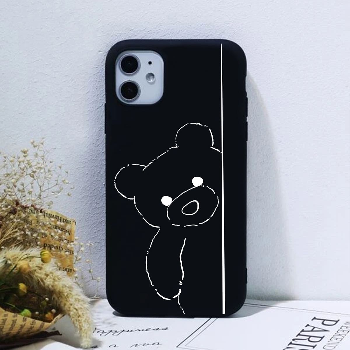 

Cartoon Bear Print Phone Case, White