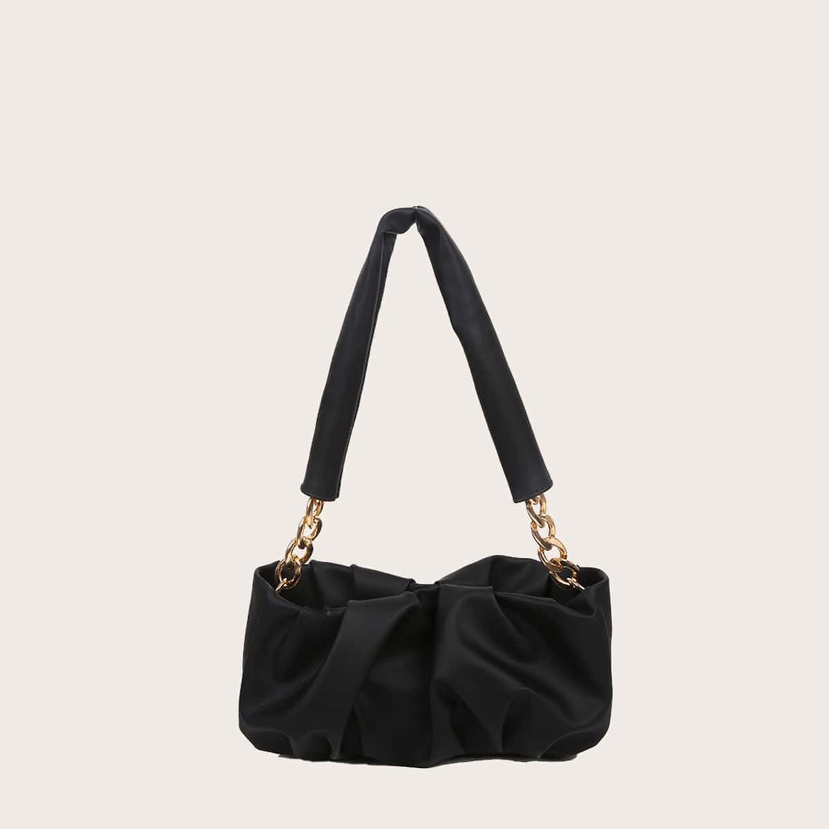 

Ruched Shoulder Bag, Black