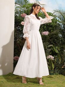 SHEIN Belle 蕾絲肩部荷葉袖洋裝