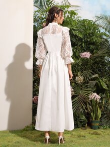 SHEIN Belle 蕾絲肩部荷葉袖洋裝