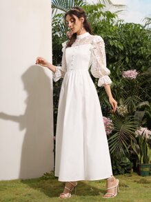 SHEIN Belle 蕾絲肩部荷葉袖洋裝