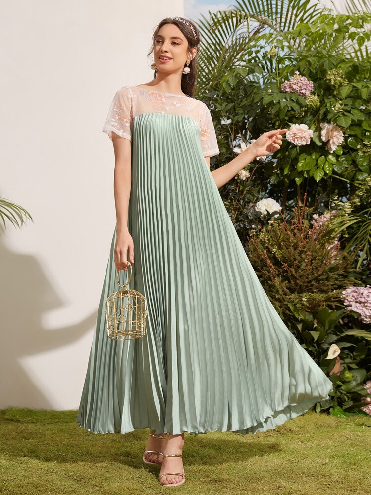 sachin and babi light blue dress Aye Husn Walon!! 👸🏻, ✨Use store7ARshaikhannie350 to get discount From  SHEIN 🤝, -, Product details: , Store Name: Glamrae, Glamrae Elegant Long  Evening Dress with Mesh Embroidery in Contrast Colors,