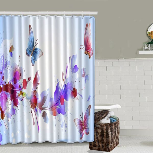

Butterfly Print Shower Curtain, Multicolor