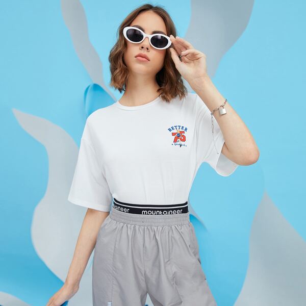 

Number & Letter Graphic Drop Shoulder Tee, White