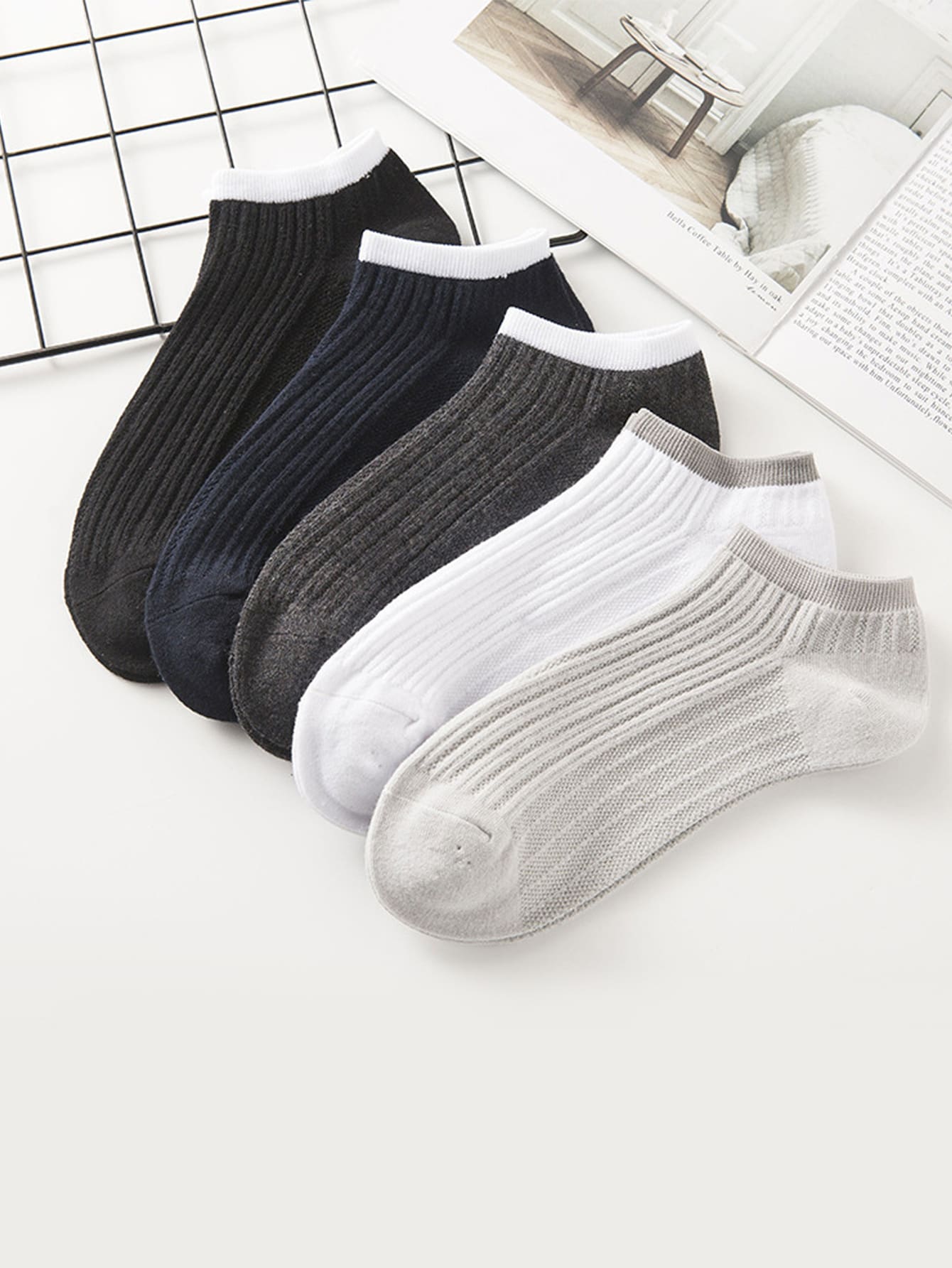5pairs Men Simple Short Socks - Multicolor - View 1