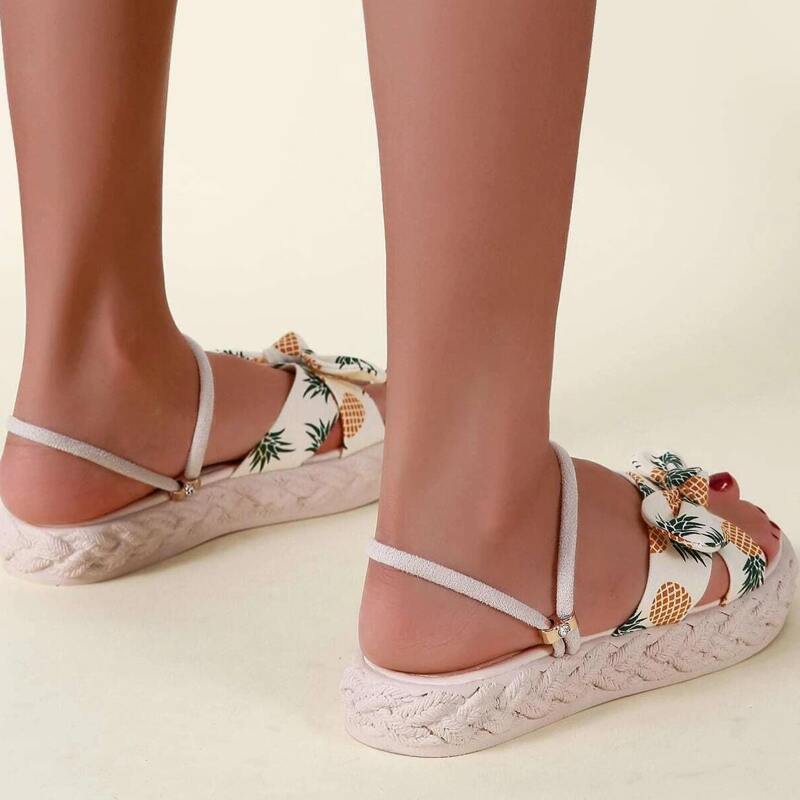 

Pineapple Print Bow Decor Two Way Wear Sandals, Multicolor
