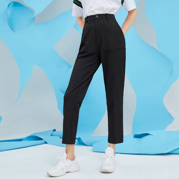 

Solid Slant Pocket Tailored Pants, Black