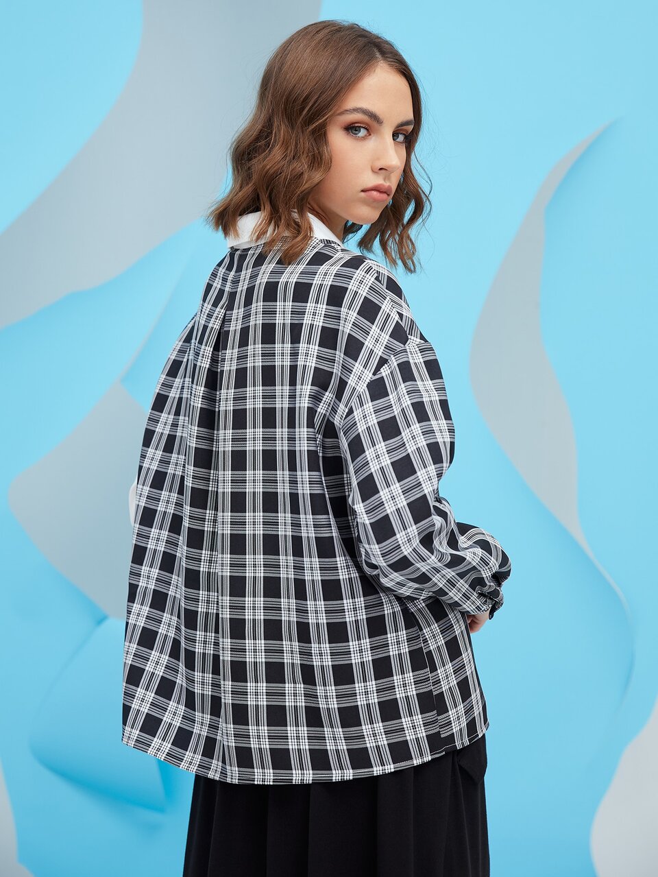 Plaid Panel Drop Shoulder Button Up Shirt