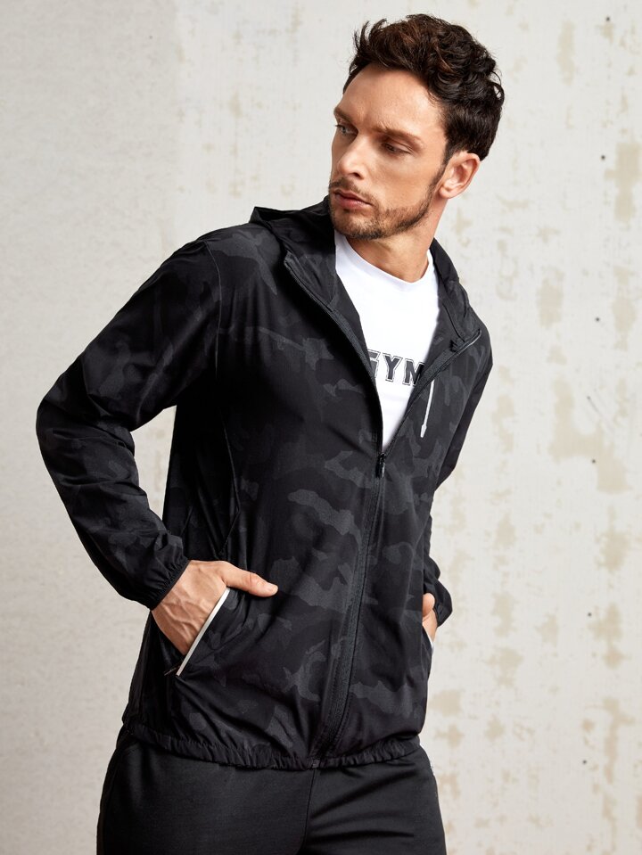 Men Camo Print Hooded Sports Jacket SHEIN