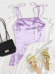 Áo hai dây Bất đối xứng Thắt nút màu trơn Gợi cảm - Màu Lilac Tím - Xem 1