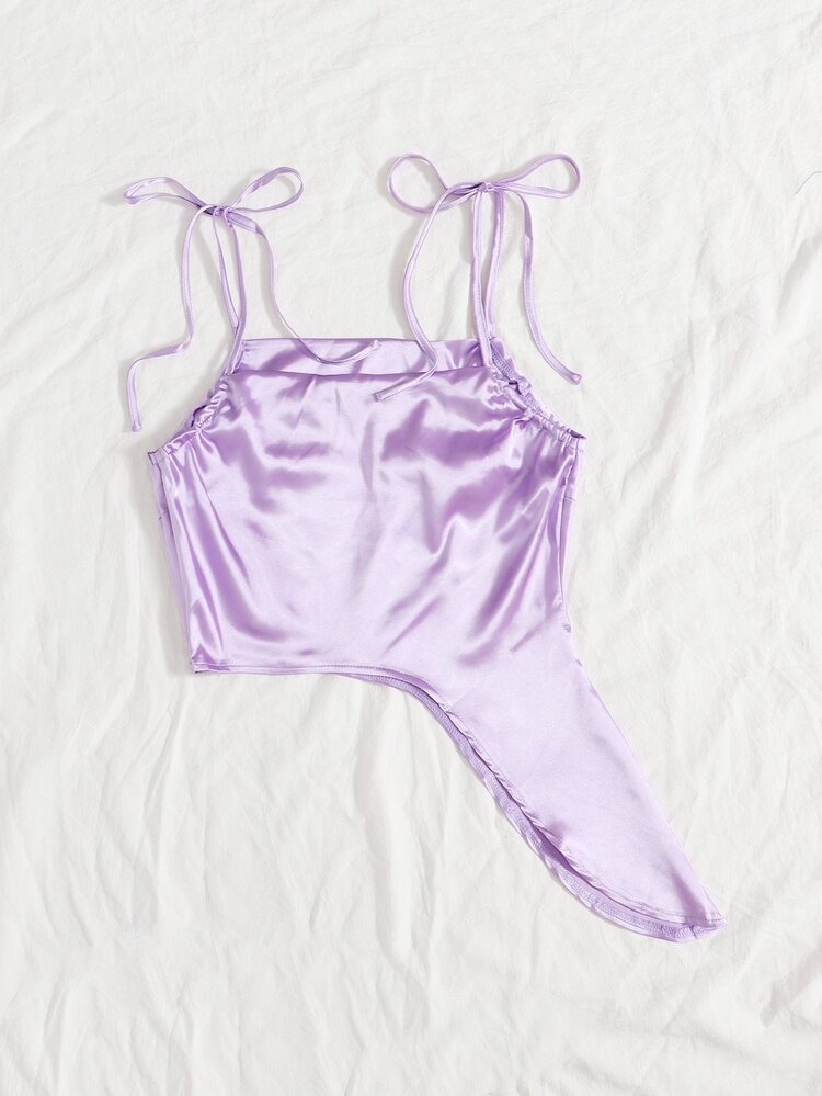 Áo hai dây Bất đối xứng Thắt nút màu trơn Gợi cảm - Màu Lilac Tím - Xem 2