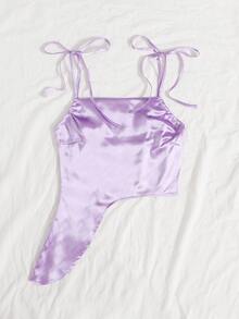 Áo hai dây Bất đối xứng Thắt nút màu trơn Gợi cảm - Màu Lilac Tím - Xem 3